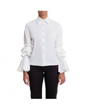 The Lulo Project Brave Ruffle Bell Sleeve Stretch Shirt - White
