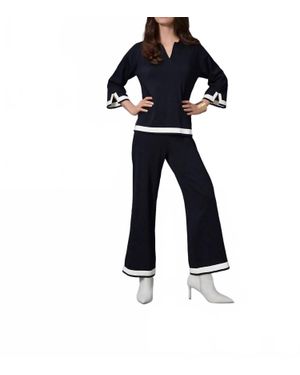 FRANK LYMAN Color Block Knit Wide Leg Pant - Blue
