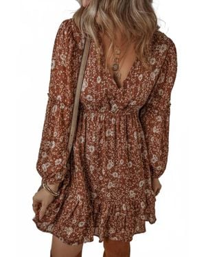 Little Daisy Closet Betsy Boho Floral Mini Dress - Brown