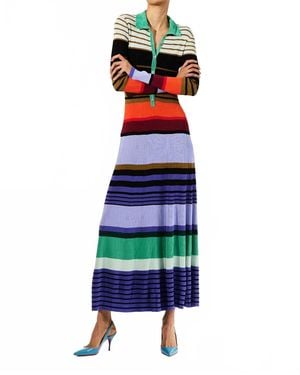 Christopher John Rogers Striped Ribbed Long Sleeve Maxi Polo Dress - White