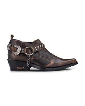 Infinity Leather Croc Leather Winklepicker Studded Western Biker Shoes - Black