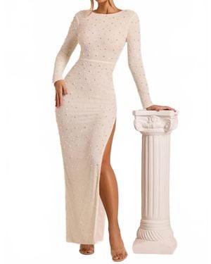 Oh Polly Vienna Pearl Beaded Backless Maxi Dress - Natural