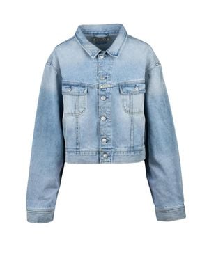 Replay Cropped Light Wash Denim Jacket With Classic Button Closure - Blue