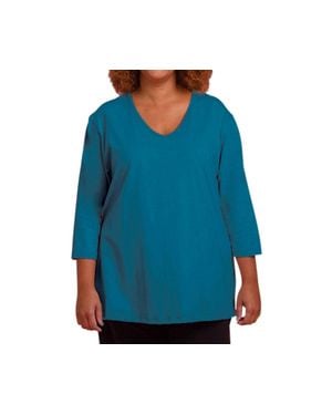 On The Plus Side Jersey 3/4 Sleeve V-Neck Tee - Blue