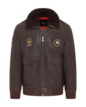 Infinity Leather Leather Bomber Sheepskin Collar G-1 Aviator Jacket - Brown