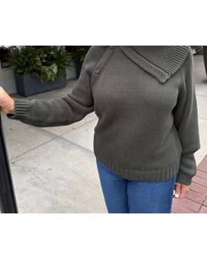 Repeat Cashmere Asymmetrical Button Detail Sweater - Gray