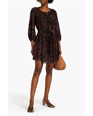 Jets by Jessika Allen Gathered Tiger-Print Cotton And Silk-Blend Crepon Midi Dress - Black