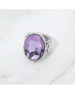 Fashnzfab Oval Crystal Rhinestone Stretch Cocktail Ring - Purple