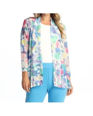 Jess & Jane Crepe Mesh Drape Cardigan - Blue