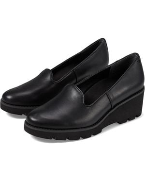 Vionic Willa Loafers Leather Lug Sole Wedge Heel Hawk2312 - Black
