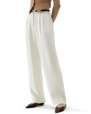 LILYSILK Timeless Pleated Wide-Leg Dense Silk Pants - White