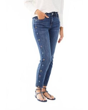 Fdj Olivia Embroidered Pastel Palm Trees Pencil Ankle Denim Jeans - Blue