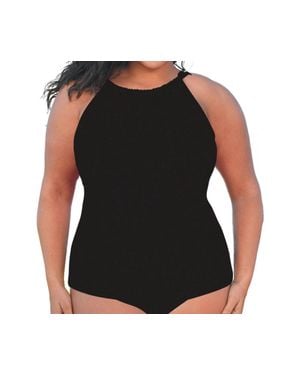 Always for Me Plus Size High Neck Tankini Top - Black