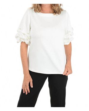 Beverly Rose Pearl Gathered Elbow Sleeve Top - White