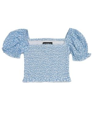 KatieJnyc Junior Marlee Puff Sleeve Print Top - Blue