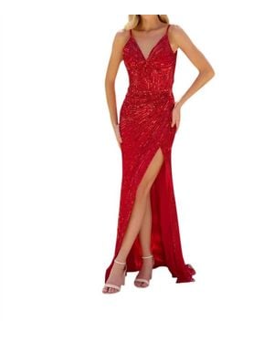 Primavera Sleeveless Floor-Length Sequin Evening Gown - Red