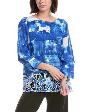 Lemon Grass Printed Eyelet Contrast Blouse - Blue