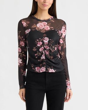 Ellen Tracy Sweetheart Mesh Top - Black