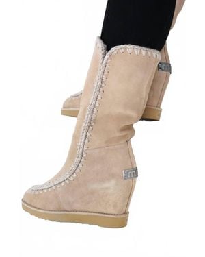 Mou French Toe Wedge Tall Boots - Natural