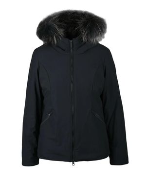 Bomboogie Fitted Stretch Coat With Removable Fur Trim - Black