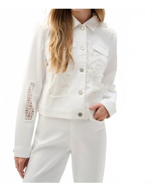 Joseph Ribkoff Lace Embroidered Denim Jacket - White