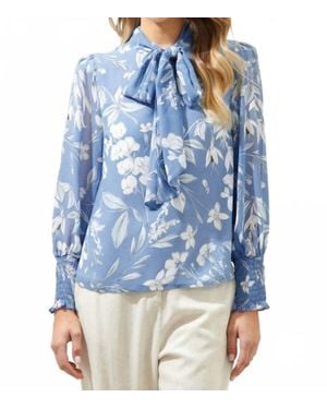 Sugarlips Tie Neck Long Sleeve Blouse - Blue