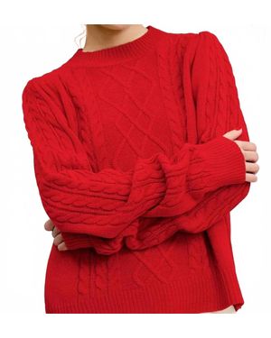 Le Miel Super Soft Ribbed Crew Neck Cable Knit Sweater - Red