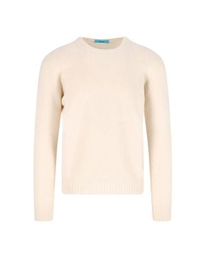Drumohr Cream Wool Sweater With Ribbed Finishes And Classic Neckline - White