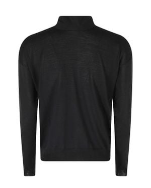 Roberto Collina Long-Sleeved Knit Top With V-Neckline And Scarf Detail - Black