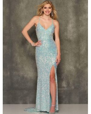 Dave & Johnny Sequin Strappy Lace Back Open Leg Gown - Gray