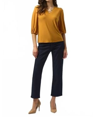 Joseph Ribkoff V-Neck 3/4 Puffed Sleeve Top - Blue