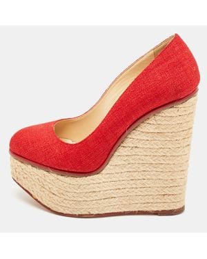 Charlotte Olympia Canvas Carmen Espadrille Platform Wedge Pumps - Red