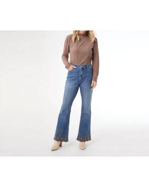 Coco + Carmen Scalloped Beaded Bottom Flare Jeans - Blue