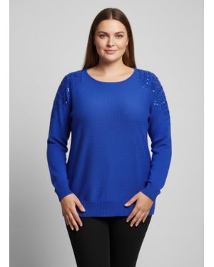 TRUEDAMES Sequin Shoulder Knit Tunic Top - Blue