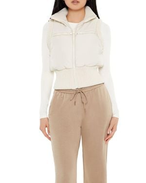 Forever 21 Cropped Zip-Up Vest - Natural