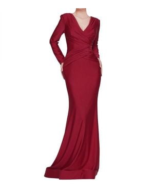 Colors Dress Long Sleeve Fitted Evening Dress - Red