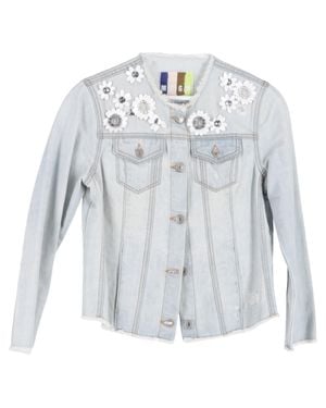 MSGM Denim Jacket Floral-Embellished Jacket - Blue