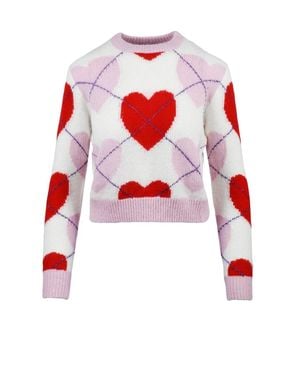 MC2 Saint Barth Heart Pattern Short Knit Sweater With Ribbed Accents - Red