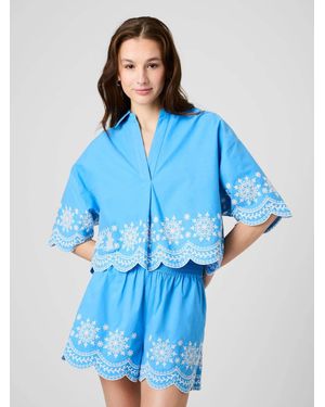 French Connection Alissa Embroidered Popover Top - Blue