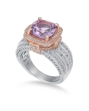 Suzy Levian Sterling Cushion Amethyst 5.05 Cttw Ring - Purple