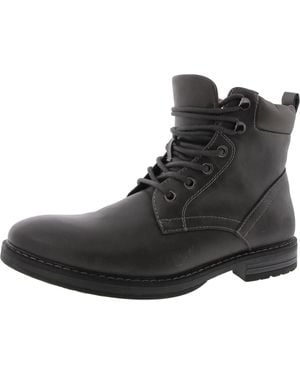 Club Room Westin Faux Leather Round Toe Combat & Lace-Up Boots - Black