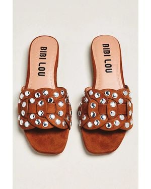 Bibi Lou Studded Faux Suede Slides - Orange