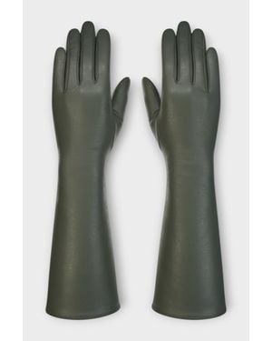 Infinity Leather Long Italian Leather Soft Wool Lining Winter Driving Gloves - Green