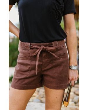Level 99 Nina Tie Belt Linen Short - Black