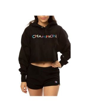 Champion C Life Reverse Weave Cropped Colorblock Hoodie - Black
