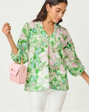Lilly Pulitzer Lourdes 3/4 Sleeve Cotton Top - Green