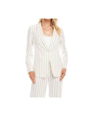Karen Kane Linen Blend Stripe Blazer - White