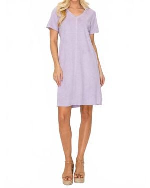 Joh Suede V-Neck No Pocket Dress - Purple