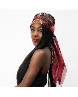 TRUEDAMES Silk Feel Striped Leopard Chain Print Square Scarf - Red