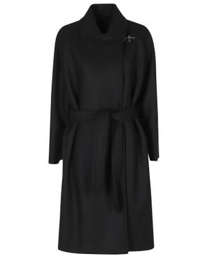 Fay Belted Robe Virgin Wool-Blend Coat - Black